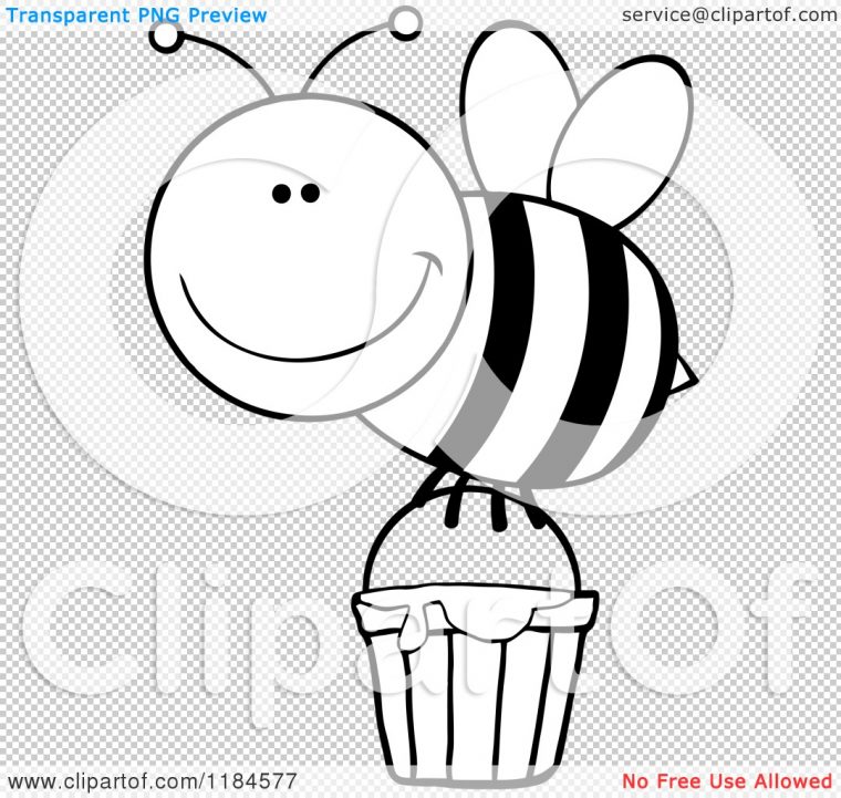 Cartoon Of A Happy Black And White Bee With A Honey Bucket dedans Coloring Bee Smiling
