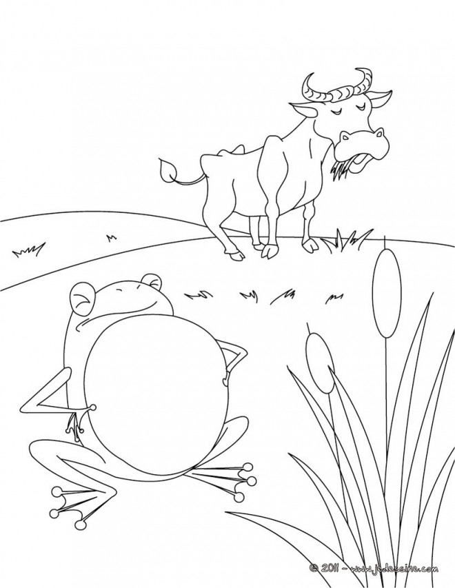 Coloriage Boeuf Et Grenouille Dessin Gratuit À Imprimer pour La Fable De La Grenouille Et La Vache