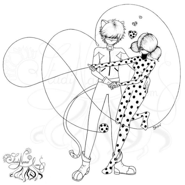 Coloriage Ladybug Et Chat Noir Line Art Illustration | Etsy avec Mask Ladybug Et Chat Noir A Imprimer