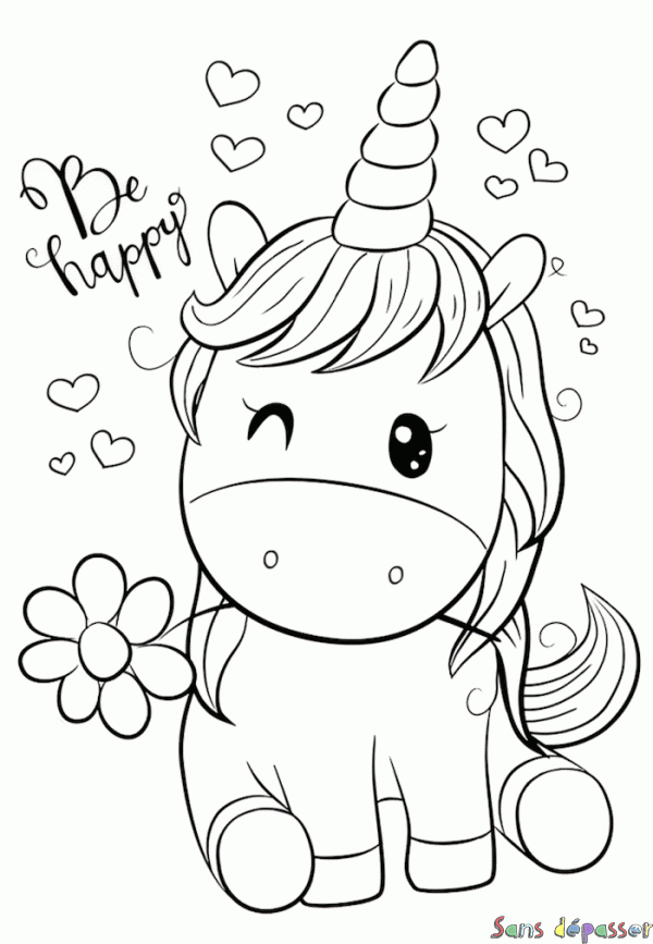 Coloriage Licorne Souriante – Sans Dépasser avec Dessin Imprimer Licorne
