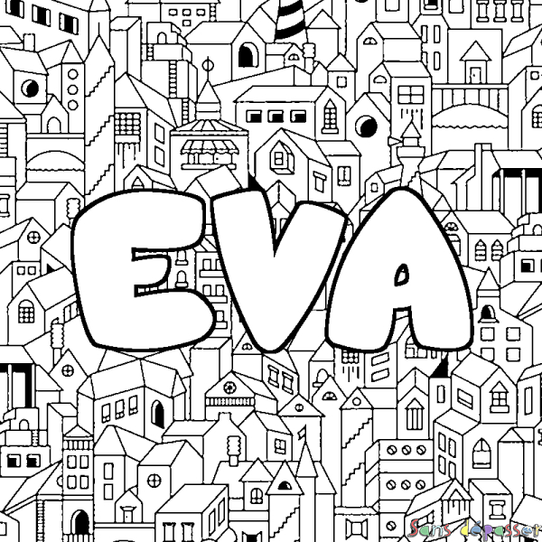 Coloriage Prénom Eva – Décor Ville – Sans Dépasser pour Coloriage A Imprimer Eva Queen