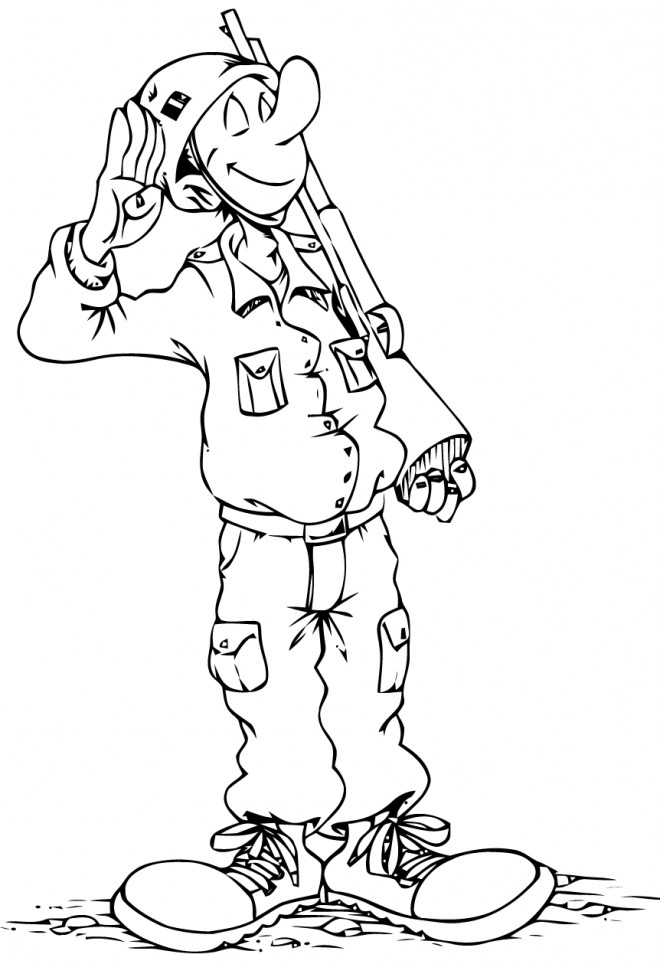 Coloriage Soldat Tout En Souriant Dessin Gratuit À Imprimer avec Coloriage De Bazooka