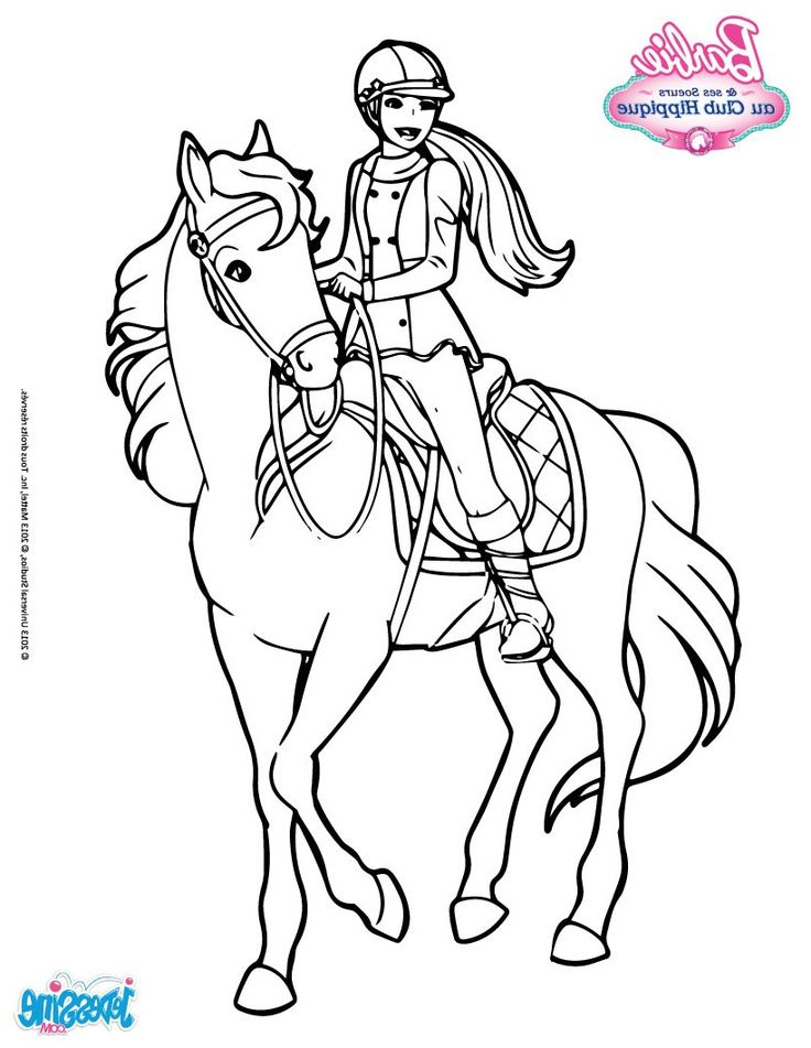 Coloriages Barbie Sur Son Cheval Fr Hellokids | Coloriage tout Dessin Barbie Facile