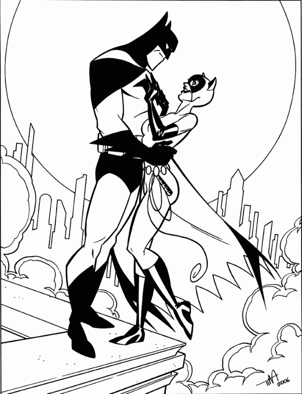 Coloring Catwoman In The Arms Of Batman Picture | Batman avec Coloring Pages Catwoman