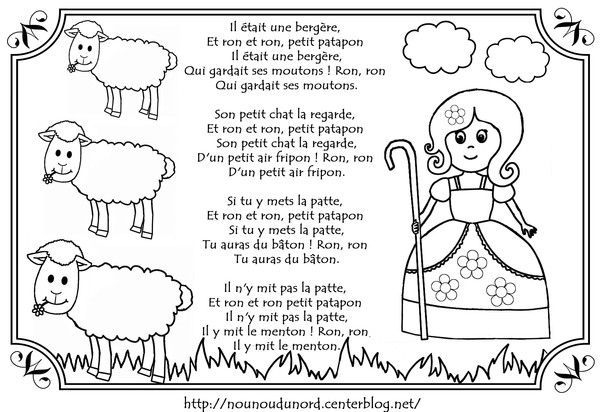 Comptine À Colorier Il Était Une Bergère Par Nounoudunord concernant Comptines Patapon Maternelle