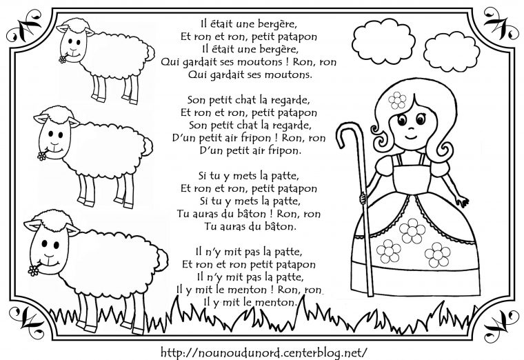 Comptine À Colorier Il Était Une Bergère Par Nounoudunord intérieur Comptines Patapon Maternelle