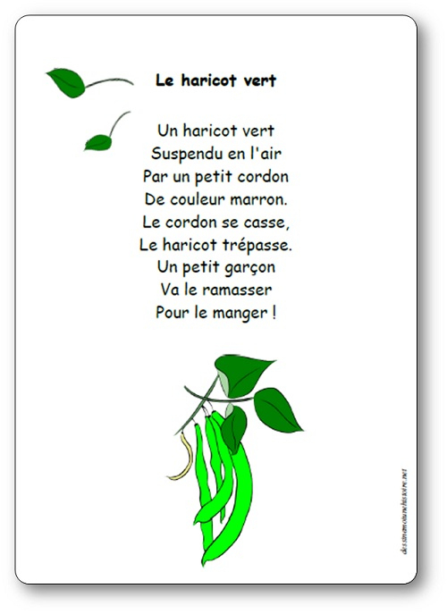 Comptine Le Haricot Vert – Paroles Illustrées À Imprimer tout La Danse De Legumes Avec Parole En Anglais