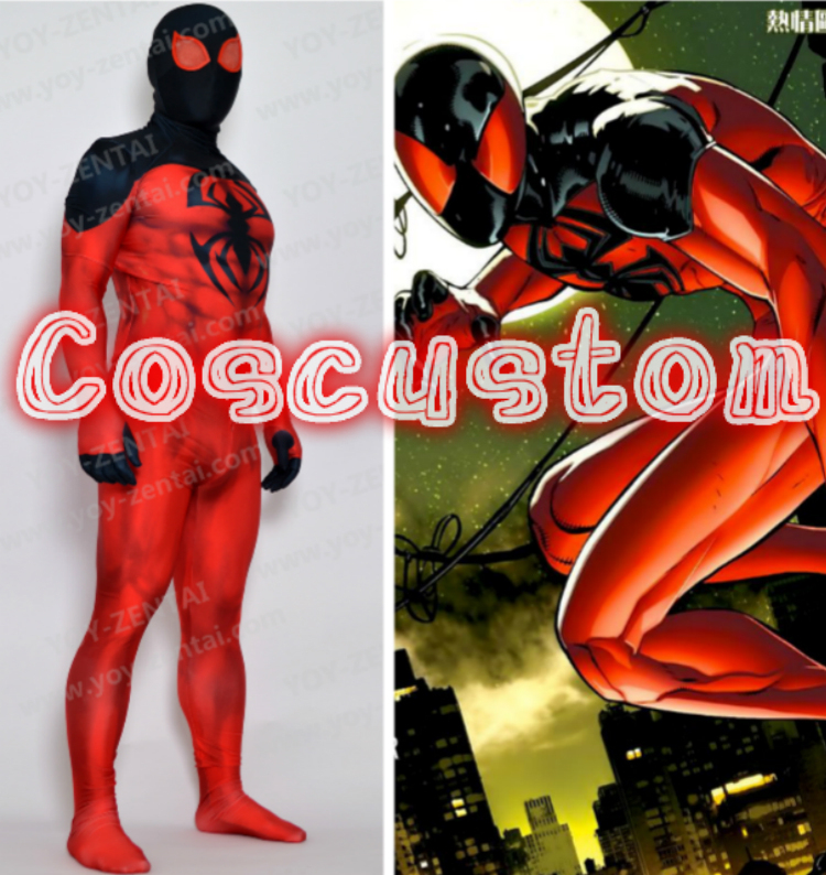 Coscustom Haute Qualité Scarlet Spider Costume Rouge Et intérieur Spiderman Noir Et Rouge