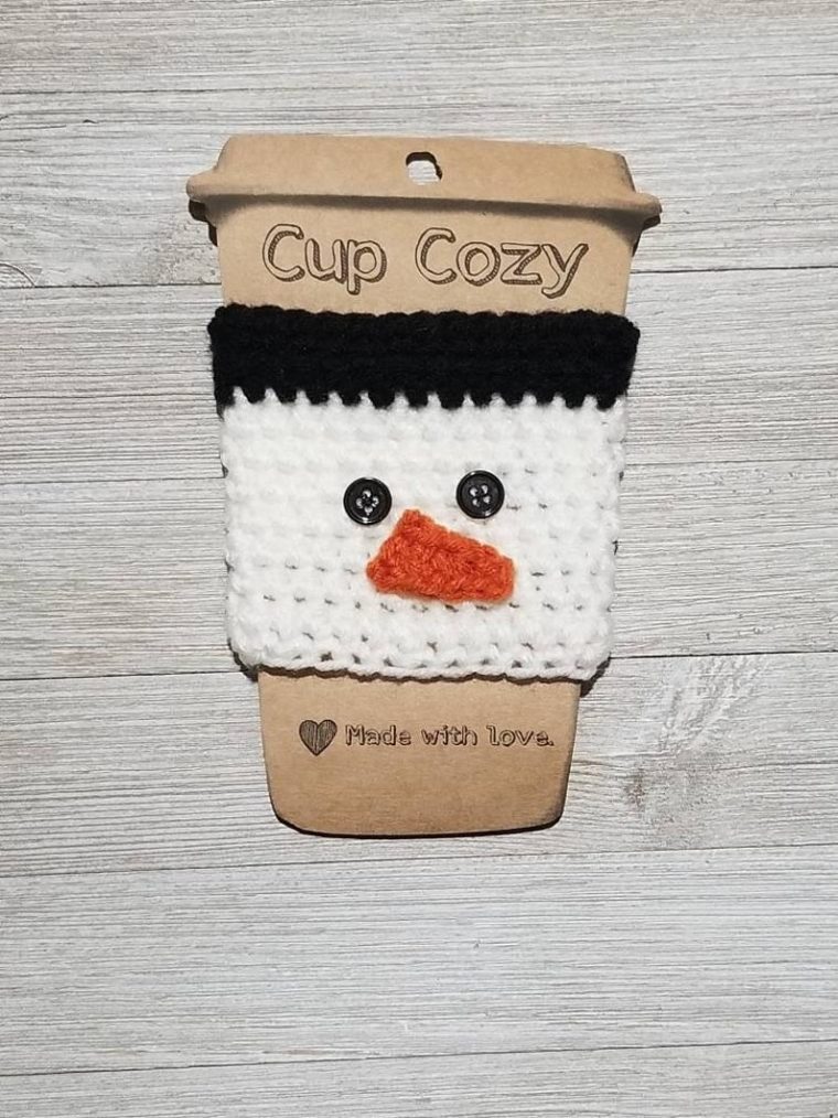 Crocheté Snowman Coffee Warmer Snowman Drink Holder intérieur Dessin Orgami Snowman