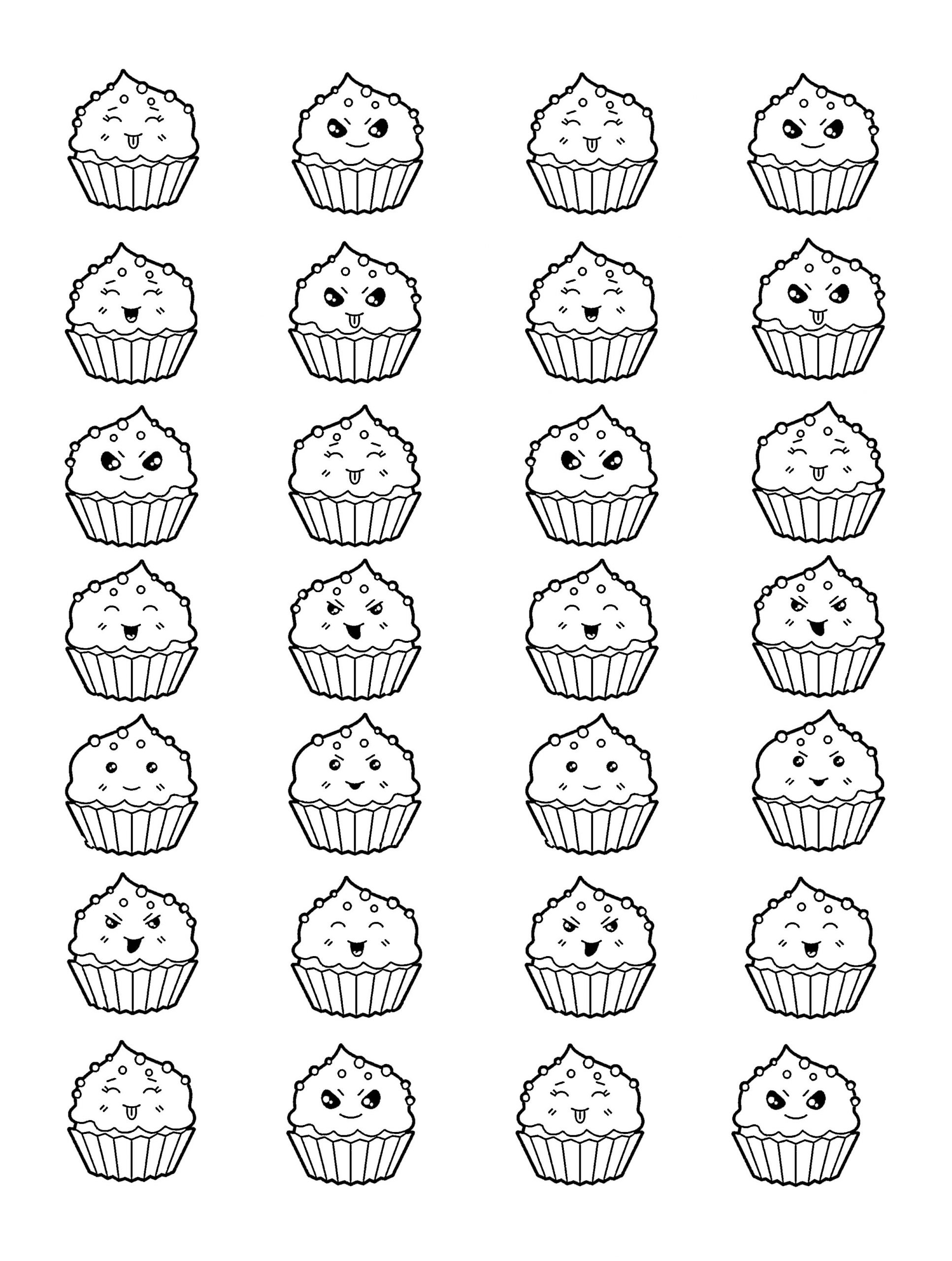 Cup Cakes Kawaii - Cupcakes Et Gâteaux - Coloriages à Dessin De Cupcake A Imprimer