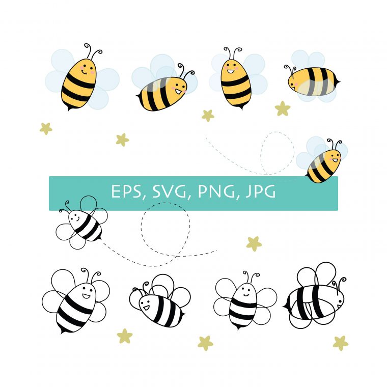 Cute Happy Bee Vector Illustration Color And Black And | Etsy pour Coloring Bee Smiling