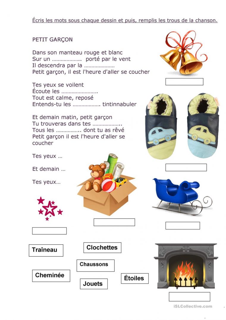 Dans Son Manteau Rouge Et Blanc Petit Garçon Chanson Et intérieur Parole De Pere Noel Frappe A La Porte Image