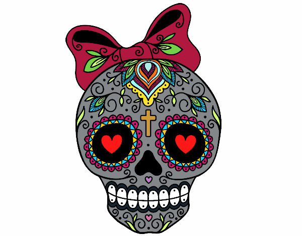 Dessin De Fête Des Morts Au Mexicain Avec Ruban Colorie à Dessein Avec Element Masque Dedans