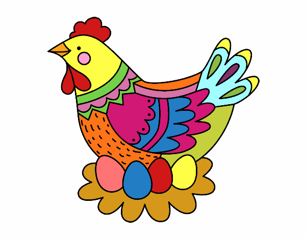Dessin De Poule Avec Oeufs De Pâques Colorie Par Membre tout Masque Poule De Paques A Imprimer