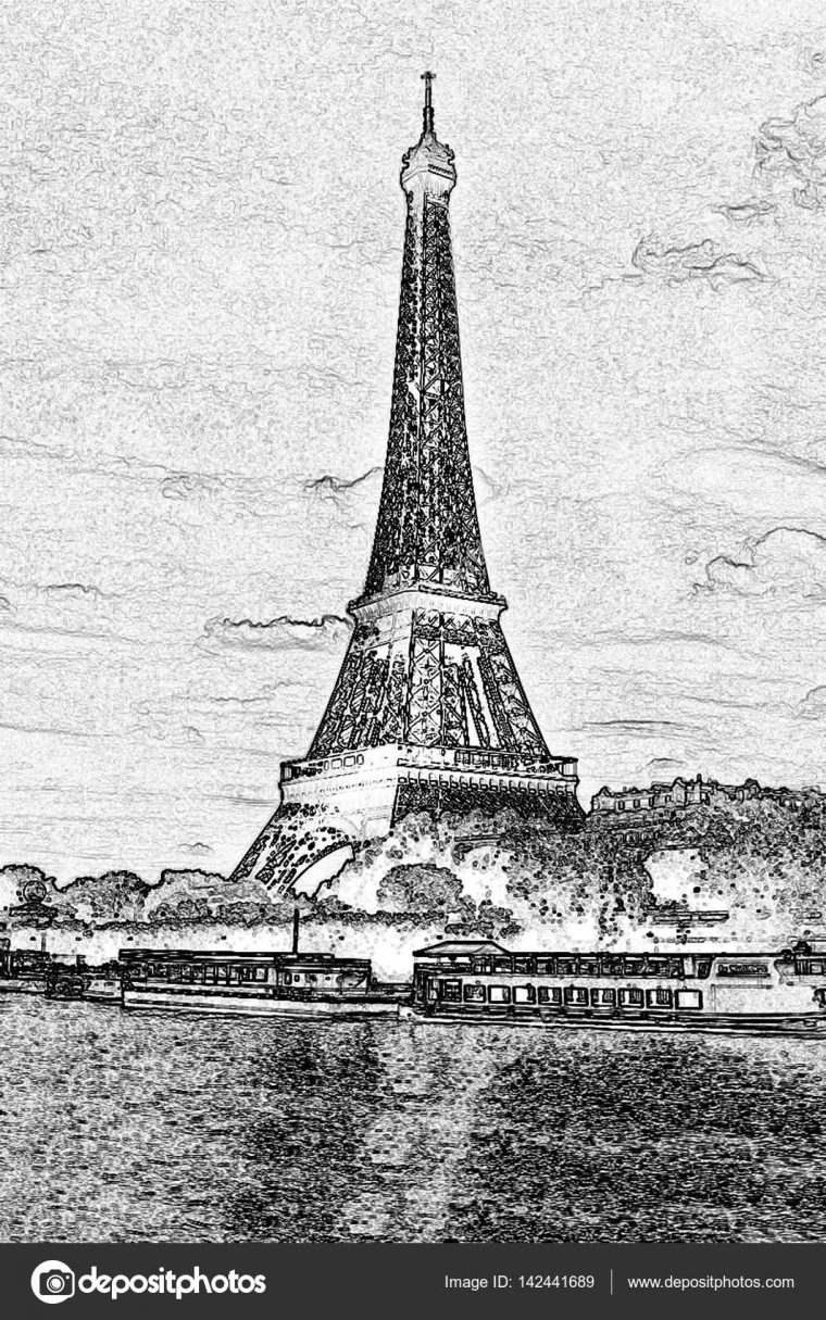Dessin Tour Eiffel Noir Et Blanc : Paysage Avec La Tour serapportantà Dessin De La Tour Eiffel
