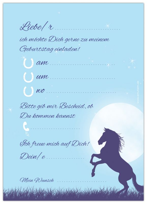 Einladungen Zum Kindergeburtstag Pferd Im Mondlich – Emufarm intérieur Urkunde Zum Geburtstag Kostenlos Ausdrucken