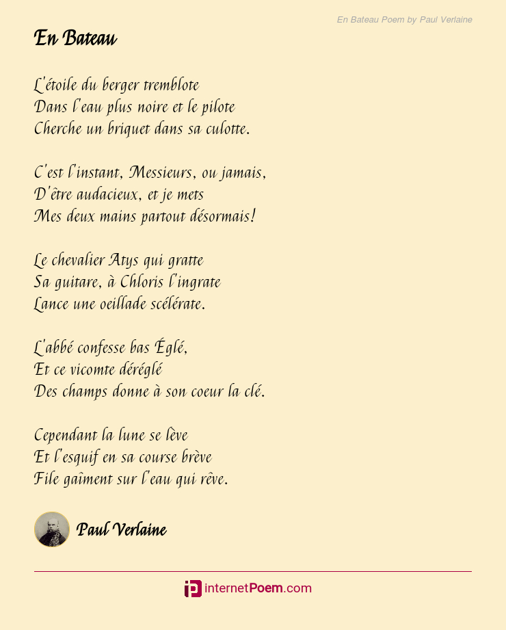 En Bateau Poem By Paul Verlaine pour French Poem: Le Pelecaine