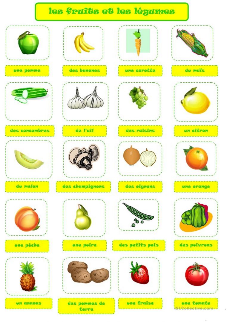 Fruits Et Legumes Fiche D'Exercices – Fiches Pédagogiques à Chanson De Fruits En Francais