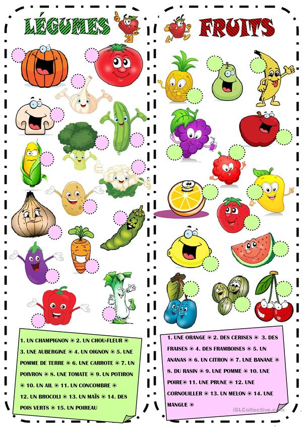 Fruits & Légumes Fiche D'Exercices – Fiches Pédagogiques à Chanson De Fruits En Francais