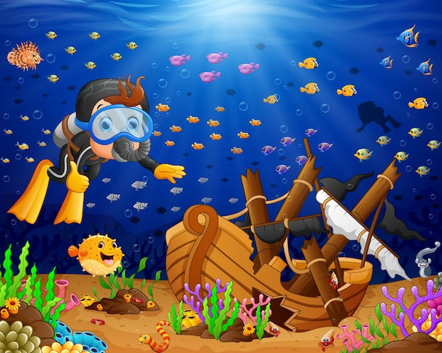 Illustration De Plongeur Sous La Mer | Télécharger Des à Plongeur Clipart De