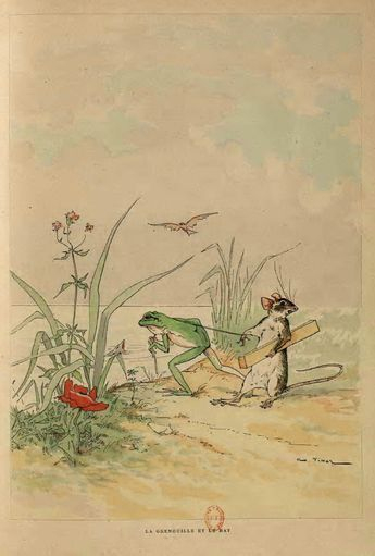 Illustrations Couleur Fables De La Fontaine Par Vimar concernant La Fable De La Grenouille Et La Vache