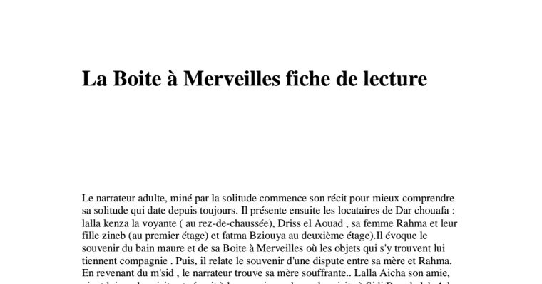 La Fiche De Lecture De La Boite A Merveille – الملفات tout Abaccacdaire Pour Rendre Compte Dune Lecture