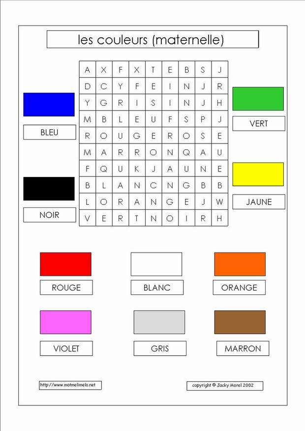 Les Couleurs | Les Couleurs En Français, Mots Meles à Apprendre Les Couleurs A Imprimer