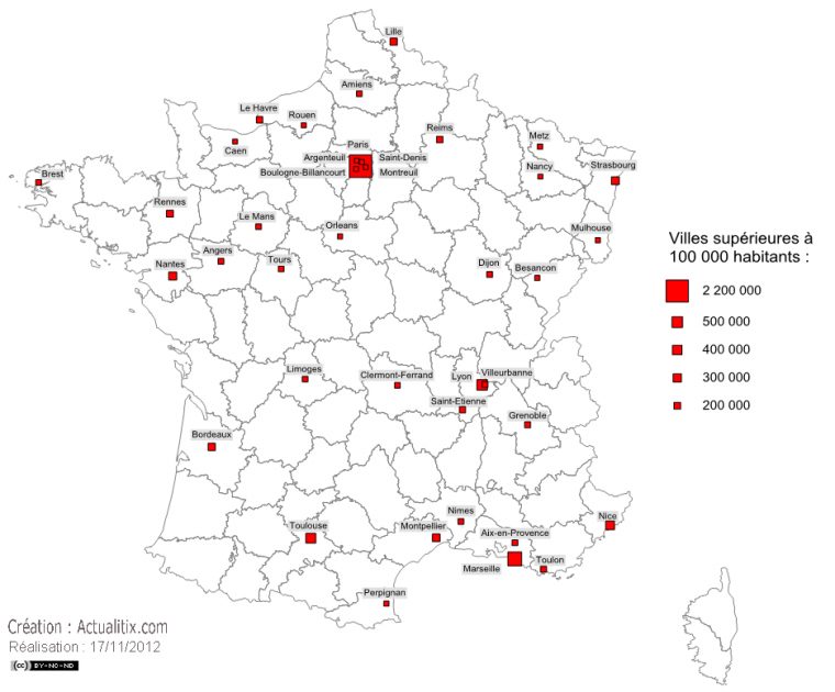 Les Grandes De France (+ 100 000 Habitants) serapportantà Les Numacros En Frana§Ais Wikipedia
