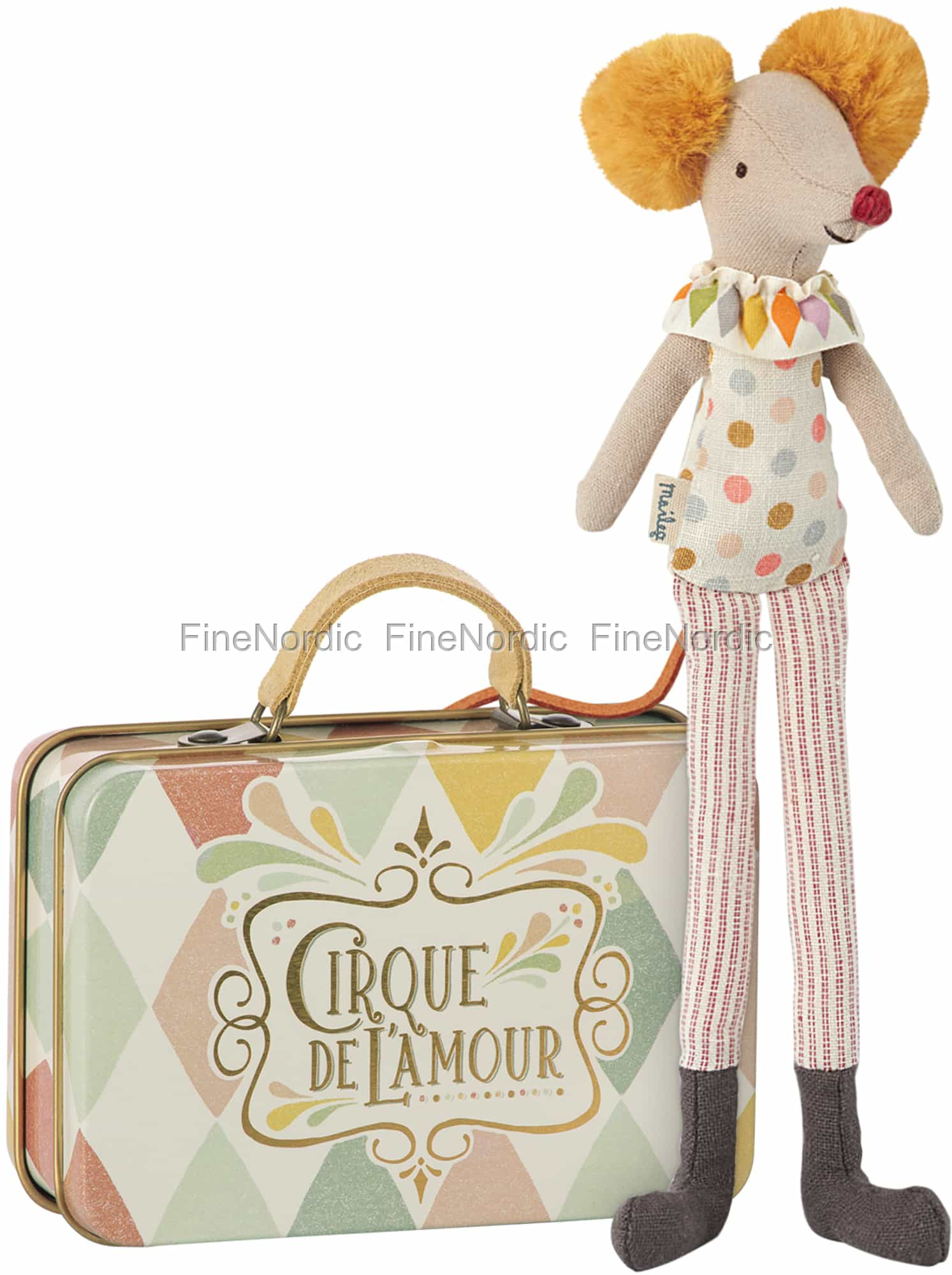 Maileg Stilt Clown Mouse With Suitcase serapportantà Maileg Mice Clown