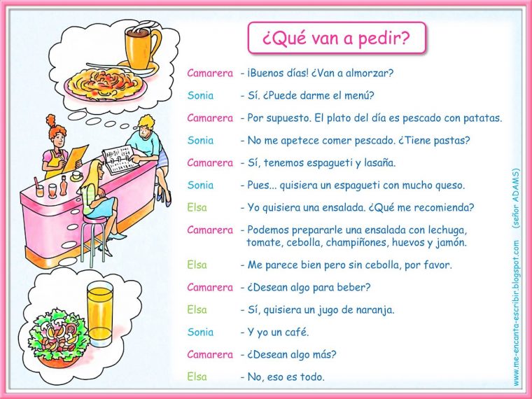 Me Encanta Escribir En Espaol: Dilogo: Qu Van A Pedir intérieur Me Encanta Escribir Espagnol