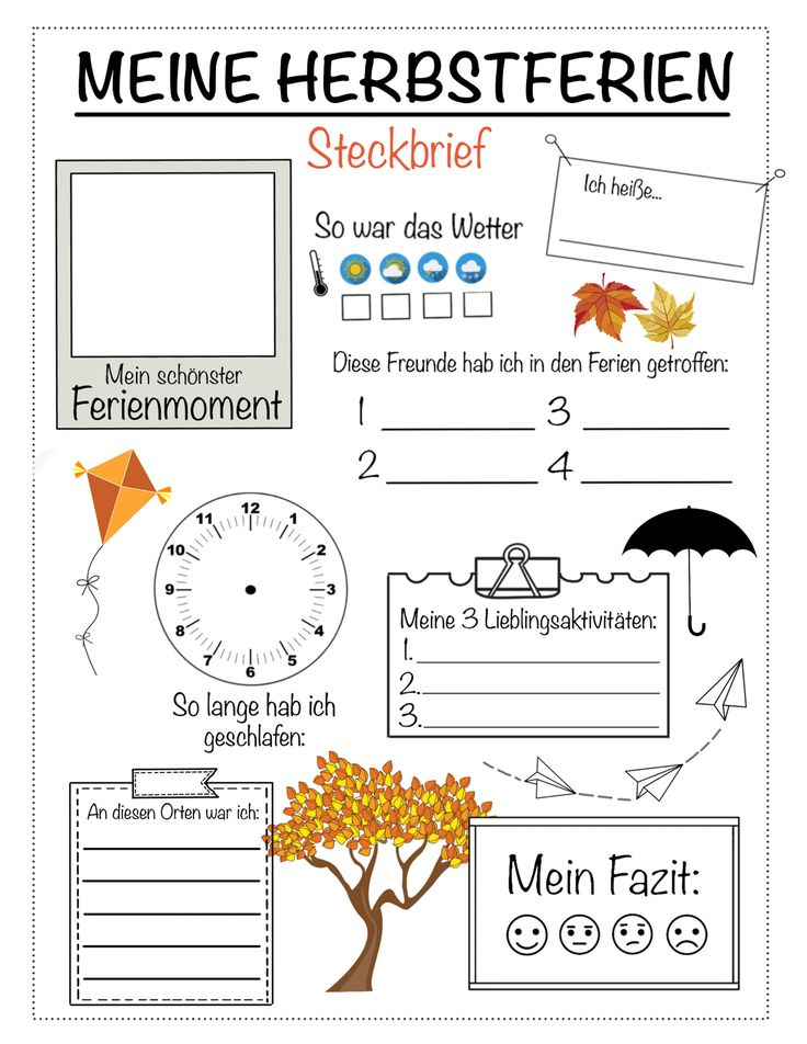 Meine Herbstferien – Steckbrief – Unterrichtsmaterial Im destiné Steckbriefvorlage Kindergarten