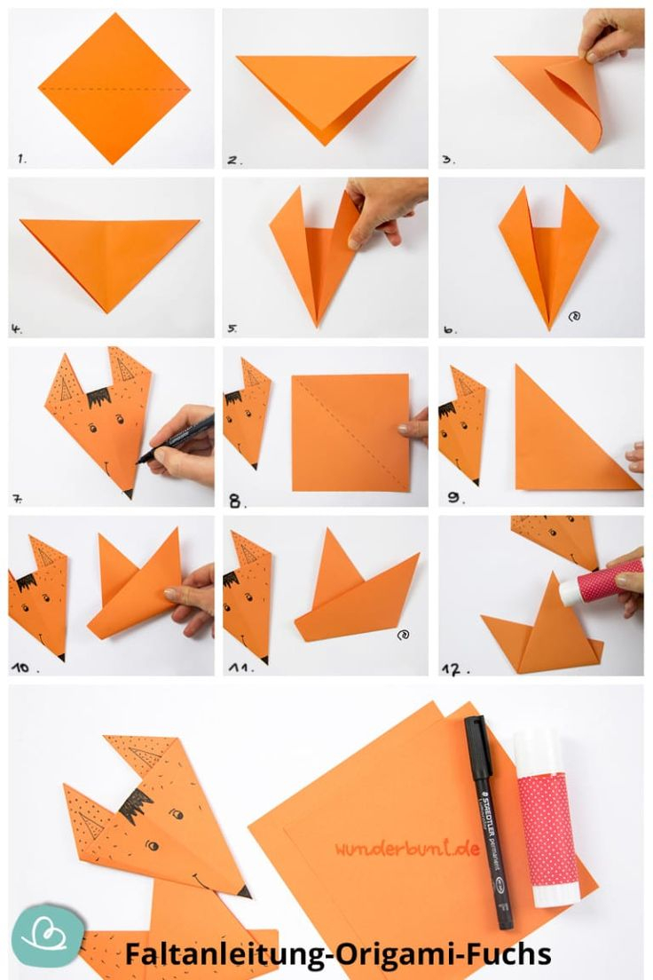 Origami Fuchs | Einfache Anleitung + Pdf Vorlage concernant Kinder Basteln Mit Papier Einfach