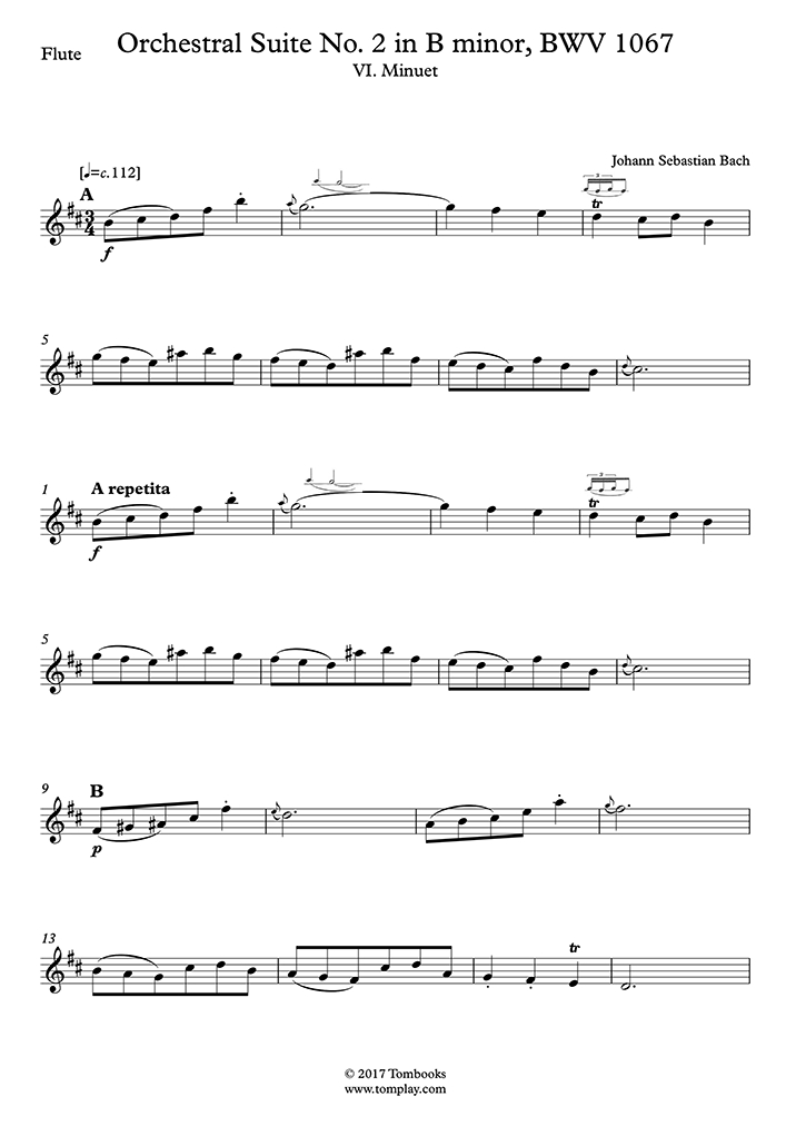 Partition Flûte Suite N° 2 En Si Mineur, Bwv 1067 – Vi concernant Attrape Un Tout Petit Song