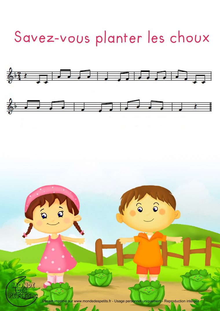 Partition_Savez-Vous Planter Les Choux | Comptines dedans Comptines Pour Les Maternelles Et Comptines Pour Bebe