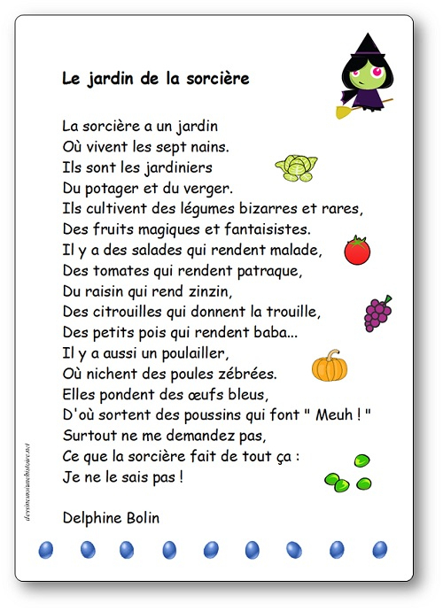 Poesie Jardin avec Chanson De Fruits En Francais