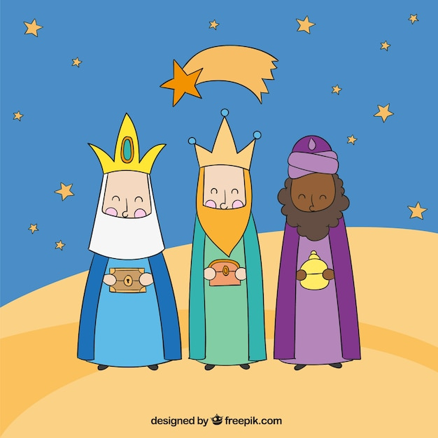 Three Wise Men At Night Vector | Free Download avec Rois Mages Kawaii