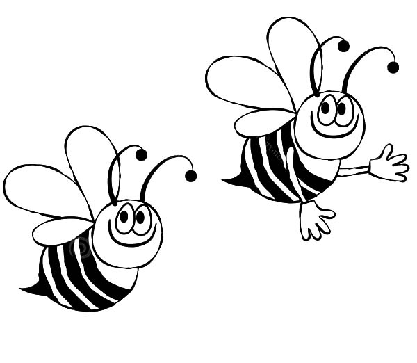 Two Bumble Bee Looking For Flowers Coloring Pages : Best à Coloring Bee Smiling
