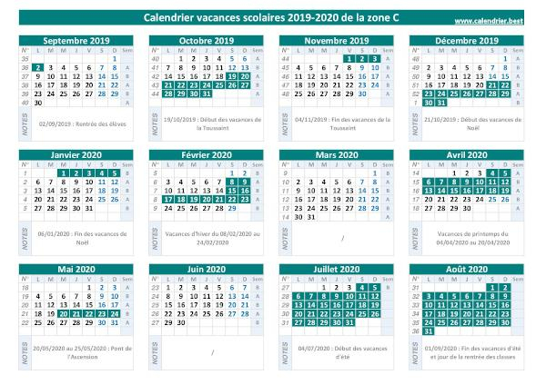 Vacances Scolaires Zone C : Calendrier 2019-2020 Et 2020-2021 à Vacance Scolaire 2019