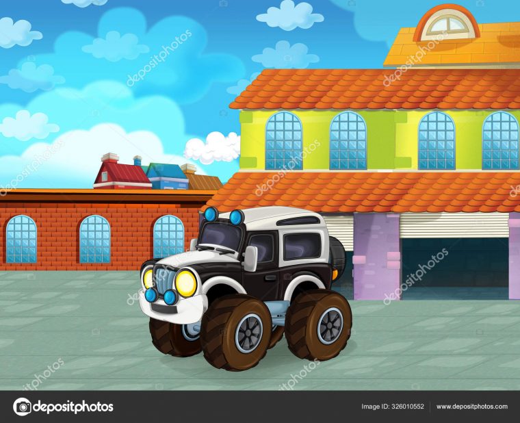 Voiture De Police Dessin Animé Conduite À Travers La Ville pour Voiture Bebe Dessin Anime