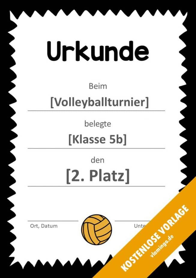 12 Kostenlose Urkunden-Vorlagen Für Volleyball-Turniere - Vlamingo.de intérieur Gratis Vordruck Urkunde Tischtennis