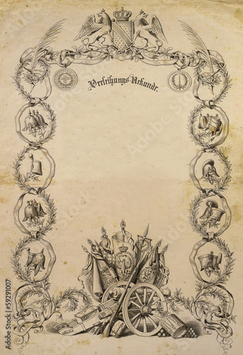 Alte Antike Urkunde, Verleihungsurkunde 1850 Stock-Foto | Adobe Stock intérieur Geburtstagsurkunden Kostenlos Ausdrucken