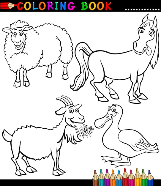 Animaux De La Ferme De Dessin Animé Pour Cahier De Coloriage | Vecteur serapportantà Coloriage Animaux 7 Mois
