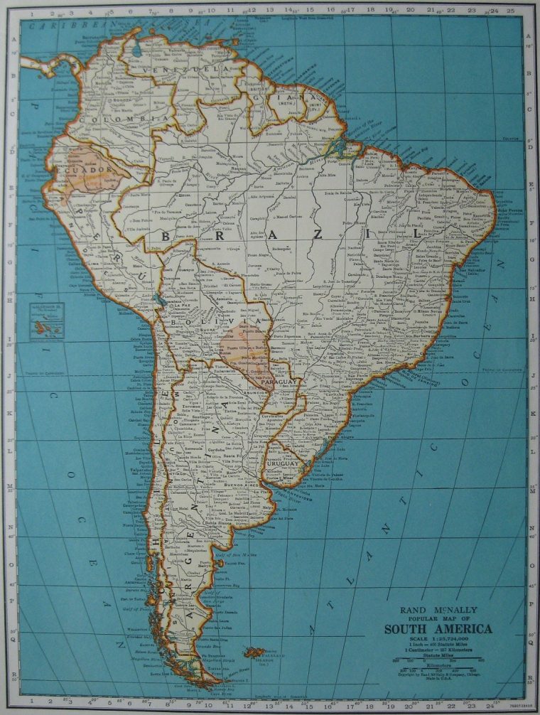 Carte Amerique Du Sud Antique 1938 De L'Amérique Du Sud à Carte D&#039;Amacrique Latine