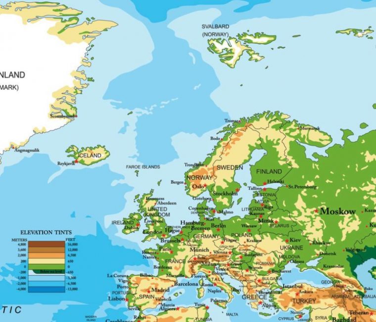 Carte De L'Europe – Cartes Reliefs, Villes, Pays, Euro, Ue, Vierge intérieur Europe Maps Vierge