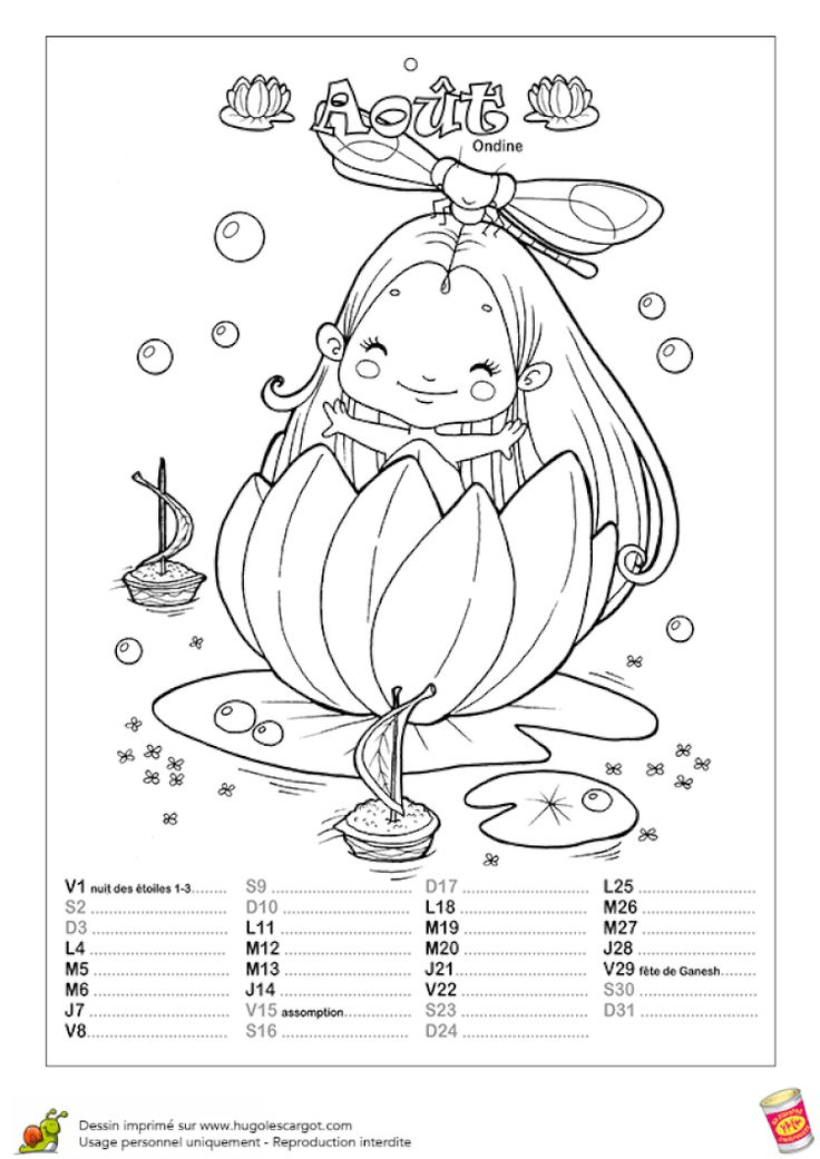 Coloriage 08 Calendrier Enchante Aout | Coloriage, Carnet De Dessin concernant Calendrier Hugo L&#039;Escargot