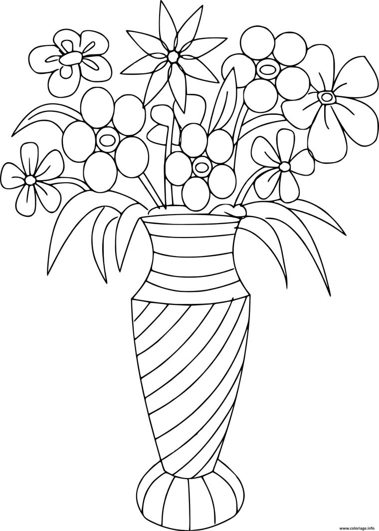 Coloriage Bouquet De Fleurs Variees Dans Un Vase Dessin Bouquet De dedans Dessin À Colorier Facile