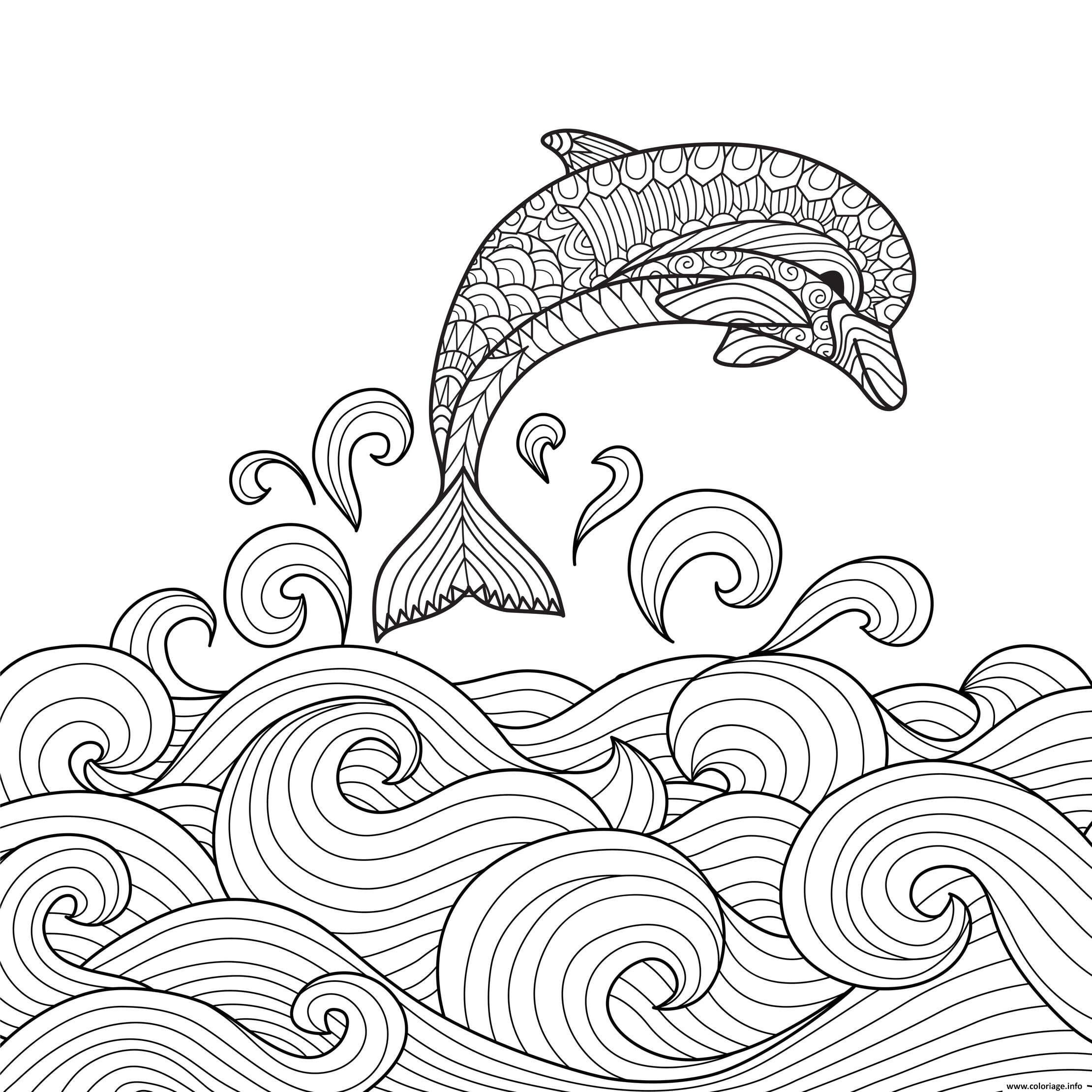 Coloriage Dauphin Fait Un Saut Ocean Animal Marin Anti-Stress Animaux à Coloriage Actac Imprimer