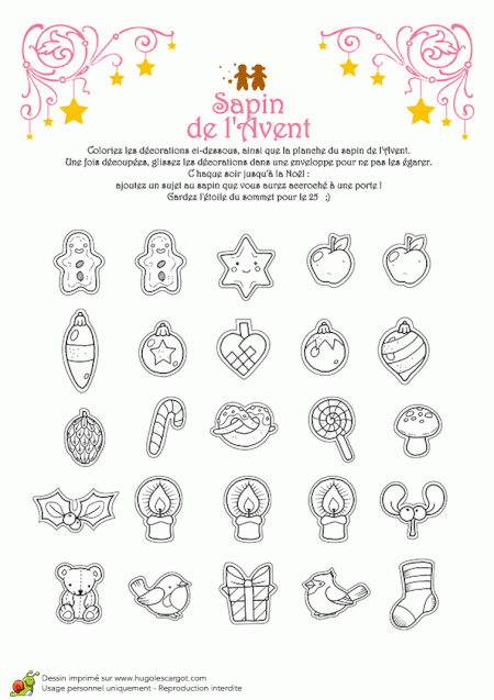 Coloriage Et Activités Noël Tendresse, Décorations Du Sapin De L'Avent tout Décoration De Noël Hugo L'Escargot