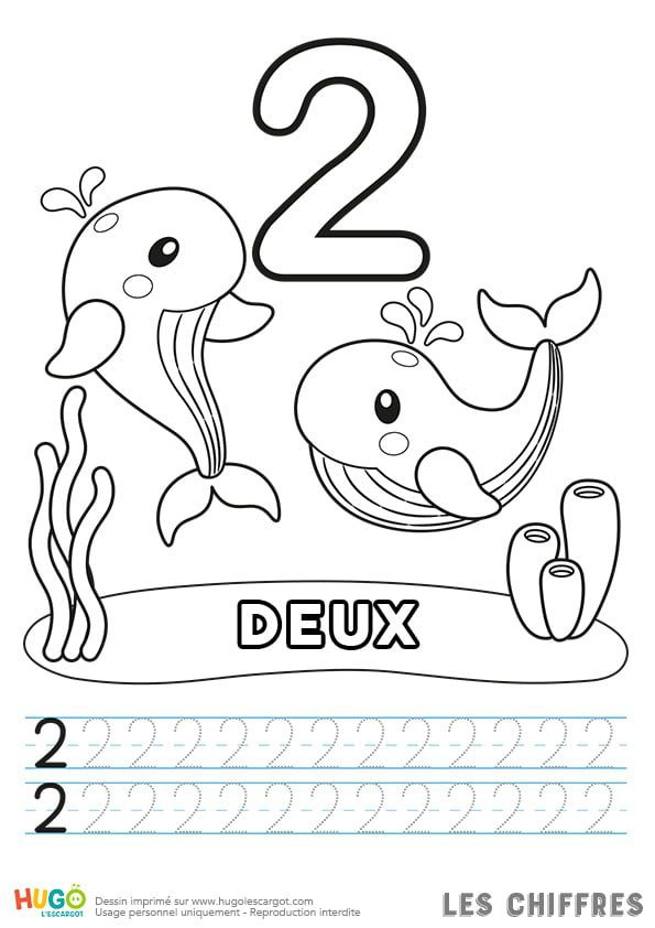Coloriage Et Illustration Du Chiffre 2, La Baleine. Apprends À Écrire pour Hugo L&#039;Escargot Baleine