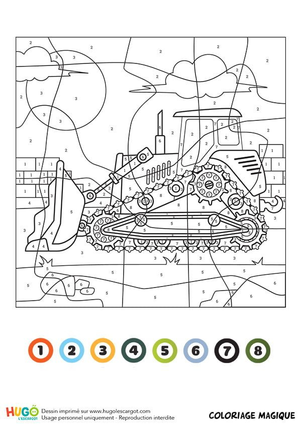 Coloriage Et Illustration D'Un Coloriage Magique Ce1 : Un Bulldozer. Le pour Hugo L'Escargot Ça